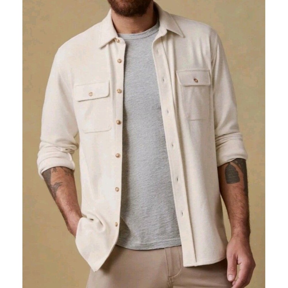 NWT $188 Mens Faherty Legend Sweater Overshirt Off-White Size XL New Super Soft